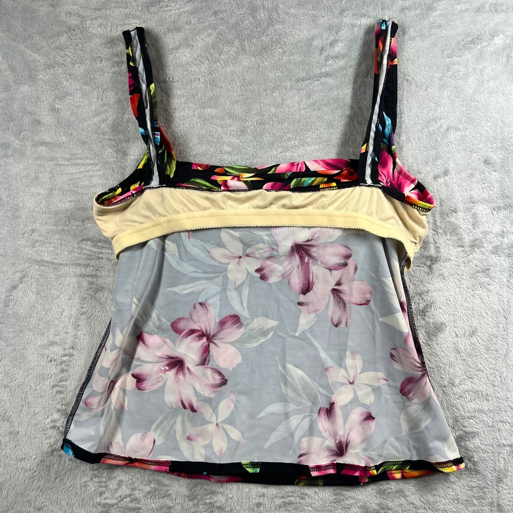 Caribbean Joe Womens Floral Tankini Swim Top Black Multi Tropical 24192T Size 14 - Picture 7 of 8